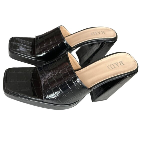 RAID Slip On Heels Black Patent Croc Embossed NEW Platform Open Toe 4.5” Size 7 - Picture 5 of 11